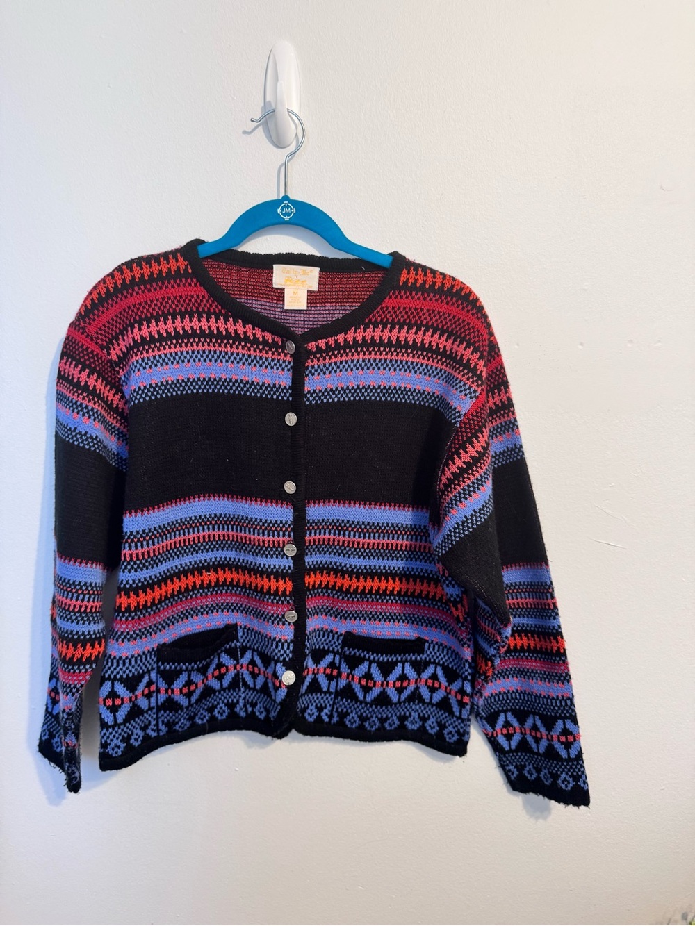 Tally-Ho Vintage Fair Isle Pattern Knit Cardigan Sweater Size M